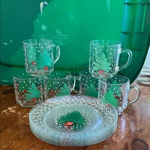 Festive Christmas Tree Glass Mug and Plate Set